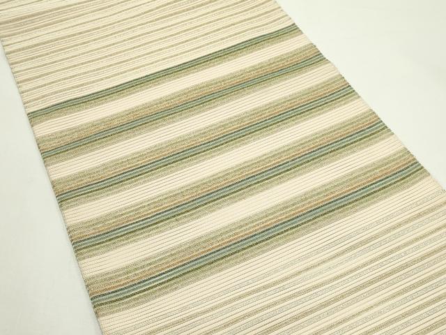 平和屋着物＊夏物　八寸名古屋帯　絽綴れ　横段文　金銀糸　正絹　逸品　CABJ9182rv