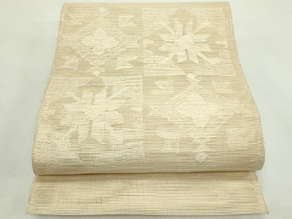 平和屋着物＊夏物　八寸名古屋帯　市松花文　正絹　逸品　CABJ9184rv
