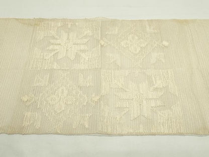 平和屋着物＊夏物　八寸名古屋帯　市松花文　正絹　逸品　CABJ9184rv