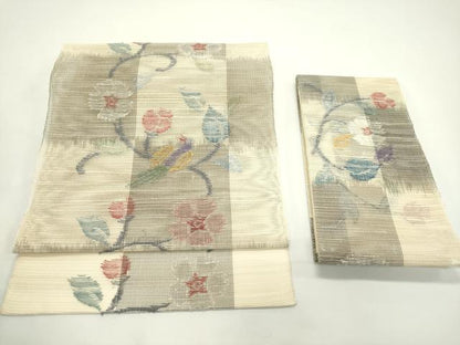 平和屋着物＊夏物　1854年創業　帯屋捨松　つけ帯　市松花鳥文　正絹　逸品　CABJ9191rv