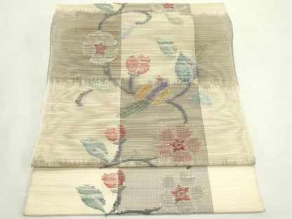 平和屋着物＊夏物　1854年創業　帯屋捨松　つけ帯　市松花鳥文　正絹　逸品　CABJ9191rv