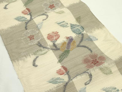 平和屋着物＊夏物　1854年創業　帯屋捨松　つけ帯　市松花鳥文　正絹　逸品　CABJ9191rv