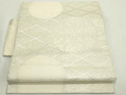 平和屋着物＊夏物　つけ帯　正倉院菱文　銀糸　正絹　逸品　CABJ9194rv