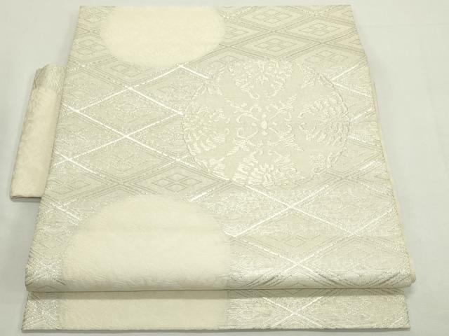 平和屋着物＊夏物　つけ帯　正倉院菱文　銀糸　正絹　逸品　CABJ9194rv