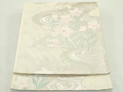 平和屋着物＊夏物　六通柄袋帯　流水花文　銀糸　正絹　逸品　未使用　CABJ9198rv
