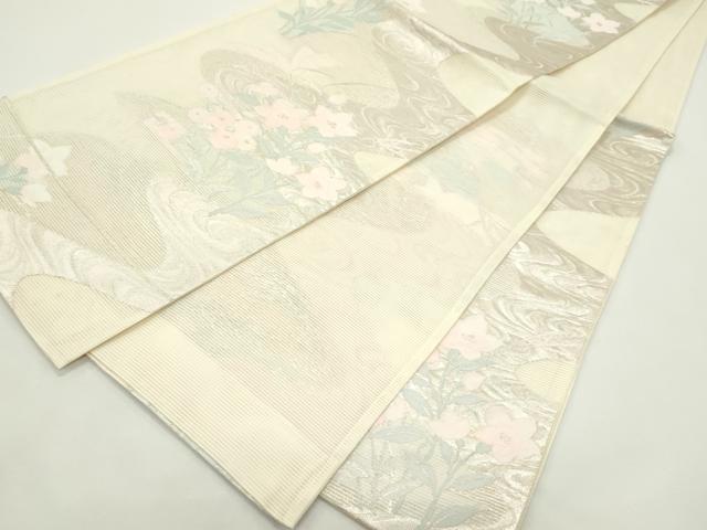 平和屋着物＊夏物　六通柄袋帯　流水花文　銀糸　正絹　逸品　未使用　CABJ9198rv