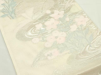 平和屋着物＊夏物　六通柄袋帯　流水花文　銀糸　正絹　逸品　未使用　CABJ9198rv