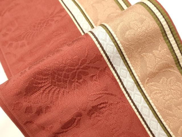 平和屋着物●本場筑前博多織　半幅帯　草花文　脇山忠道作　証紙付き　正絹　逸品　CABJ9201dy