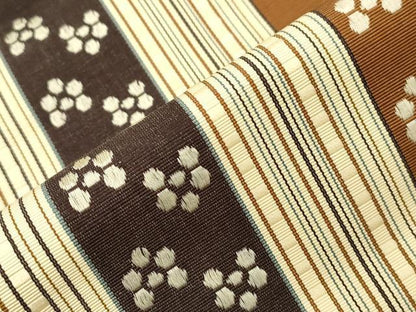 平和屋着物●本場筑前博多織　半幅帯　舞梅間道　松永織物謹製　証紙付き　正絹　逸品　CABJ9207dy