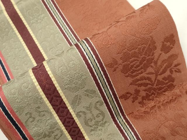 平和屋着物●本場筑前博多織　半幅帯　草花間道　正絹　逸品　CABJ9208dy