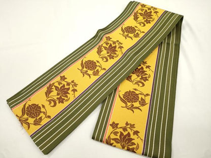 平和屋着物●本場筑前博多織　半幅帯　草花丸文　正絹　逸品　CABJ9212dy