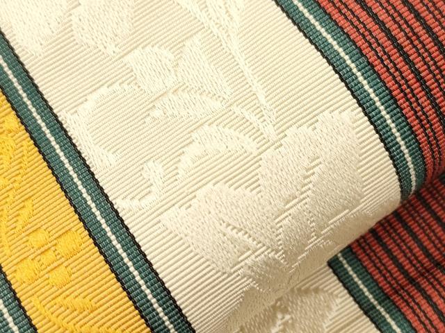 平和屋着物●本場筑前博多織　半幅帯　献美　草花文　原田織物謹製　証紙付き　正絹　逸品　CABJ9213dy