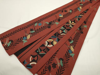 平和屋着物●両面　半幅帯　吹寄せ文　金糸　正絹　逸品　CABJ9215dy