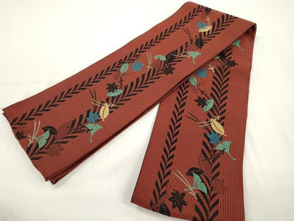 平和屋着物●両面　半幅帯　吹寄せ文　金糸　正絹　逸品　CABJ9215dy