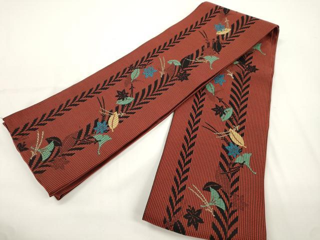 平和屋着物●両面　半幅帯　吹寄せ文　金糸　正絹　逸品　CABJ9215dy