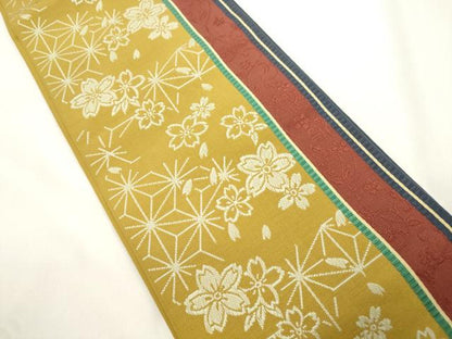 平和屋着物●本場筑前博多織　半幅帯　舞桜間道　正絹　逸品　CABJ9227dy