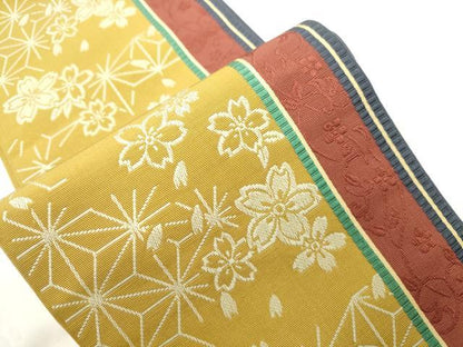 平和屋着物●本場筑前博多織　半幅帯　舞桜間道　正絹　逸品　CABJ9227dy