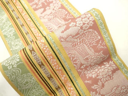 平和屋着物●本場筑前博多織　半幅帯　風景文　小野和也作　証紙付き　正絹　逸品　CABJ9228dy