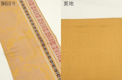 平和屋着物●本場筑前博多織　両面　半幅帯　更紗花文　献上　正絹　逸品　CABJ9233dy
