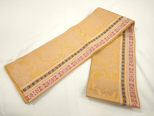 平和屋着物●本場筑前博多織　両面　半幅帯　更紗花文　献上　正絹　逸品　CABJ9233dy