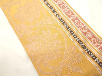 平和屋着物●本場筑前博多織　両面　半幅帯　更紗花文　献上　正絹　逸品　CABJ9233dy