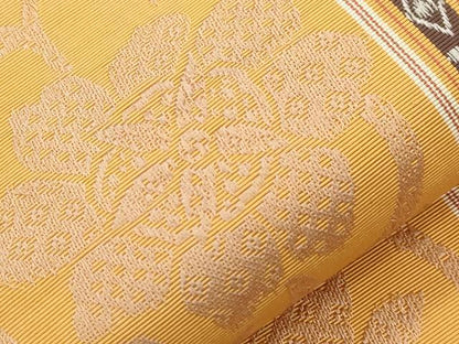 平和屋着物●本場筑前博多織　両面　半幅帯　更紗花文　献上　正絹　逸品　CABJ9233dy