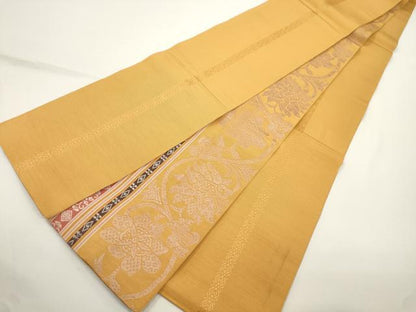 平和屋着物●本場筑前博多織　両面　半幅帯　更紗花文　献上　正絹　逸品　CABJ9233dy