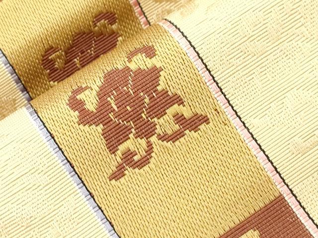 平和屋着物●本場筑前博多織　半幅帯　市松草花文　熊木織物謹製　証紙付き　正絹　逸品　未使用　CABJ9235dy