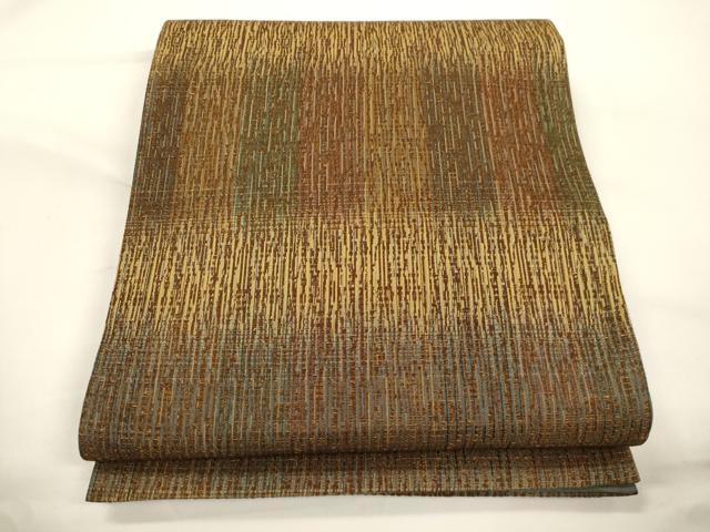 平和屋着物●両面　全通柄袋帯　横段文　金糸　正絹　逸品　CABJ9238dy