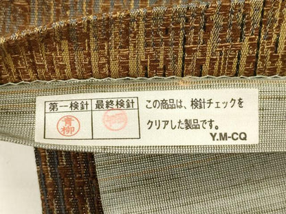 平和屋着物●両面　全通柄袋帯　横段文　金糸　正絹　逸品　CABJ9238dy