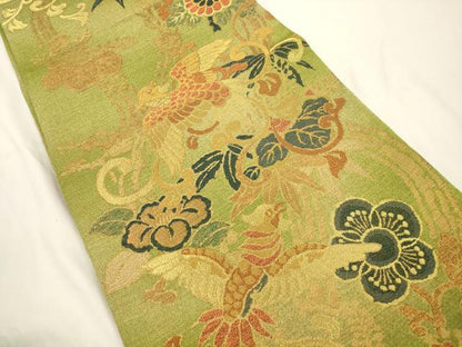平和屋着物●六通柄袋帯　花鳥文　金糸　正絹　逸品　CABJ9239dy