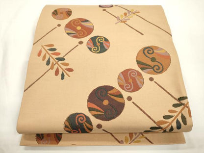 平和屋着物●六通柄袋帯　幾何学丸文　正絹　逸品　CABJ9244dy