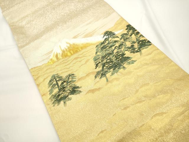 平和屋着物●近代日本画の巨匠　横山大観　じゅらく謹製　太鼓柄袋帯　山色新　遠山文　金糸　正絹　逸品　CABJ9245dy