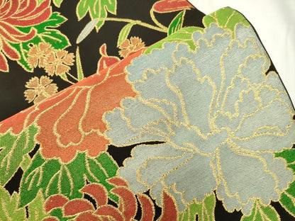 平和屋着物●西陣　川島織物　六通柄　本袋帯　草花文　黒地　金糸　正絹　逸品　CABJ9247dy