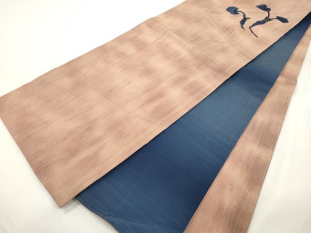 平和屋着物●太鼓柄　京袋帯　紬地　刺し子　パッチワーク　草木文　正絹　逸品　CABJ9251dy