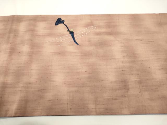 平和屋着物●太鼓柄　京袋帯　紬地　刺し子　パッチワーク　草木文　正絹　逸品　CABJ9251dy