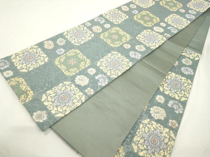 平和屋着物●六通柄袋帯　唐織　格子花文　金糸　正絹　逸品　CABJ9255dy