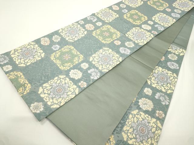 平和屋着物●六通柄袋帯　唐織　格子花文　金糸　正絹　逸品　CABJ9255dy