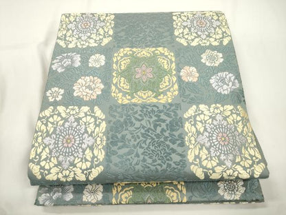 平和屋着物●六通柄袋帯　唐織　格子花文　金糸　正絹　逸品　CABJ9255dy