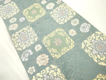 平和屋着物●六通柄袋帯　唐織　格子花文　金糸　正絹　逸品　CABJ9255dy