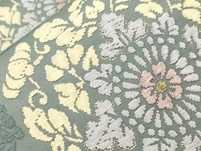 平和屋着物●六通柄袋帯　唐織　格子花文　金糸　正絹　逸品　CABJ9255dy