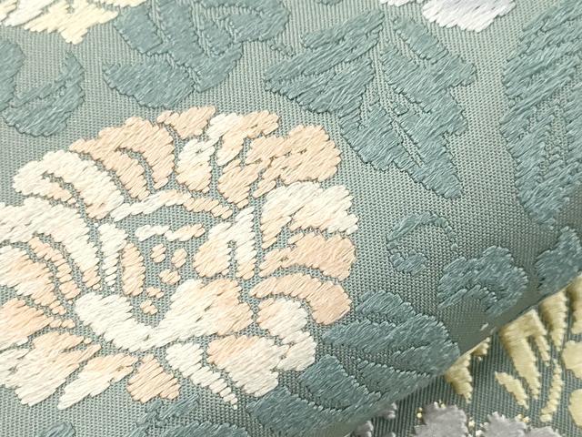平和屋着物●六通柄袋帯　唐織　格子花文　金糸　正絹　逸品　CABJ9255dy