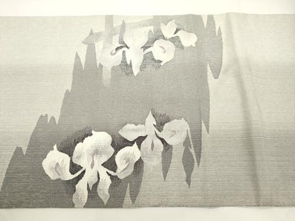 平和屋着物●太鼓柄袋帯　草花文　銀糸　正絹　逸品　CABJ9256dy