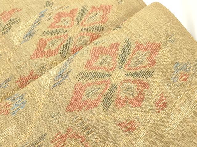 平和屋着物●六通柄袋帯　紬地　菱花文　金銀糸　正絹　逸品　CABJ9257dy