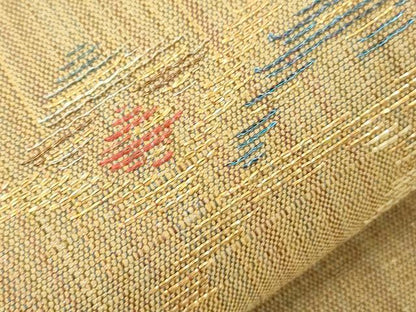 平和屋着物●六通柄袋帯　紬地　菱花文　金銀糸　正絹　逸品　CABJ9257dy