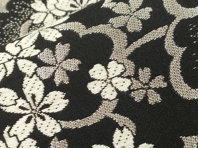 平和屋着物●六通柄袋帯　唐織　舞花文　黒地　銀糸　正絹　逸品　CABJ9260dy