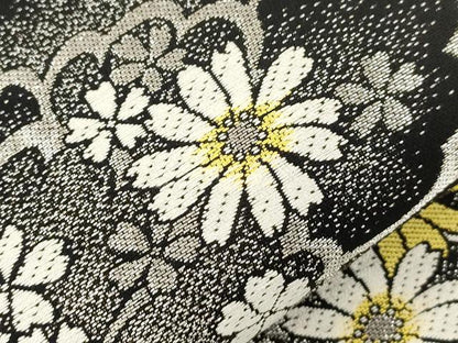 平和屋着物●六通柄袋帯　唐織　舞花文　黒地　銀糸　正絹　逸品　CABJ9260dy