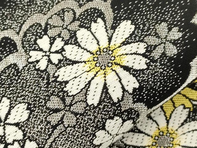 平和屋着物●六通柄袋帯　唐織　舞花文　黒地　銀糸　正絹　逸品　CABJ9260dy