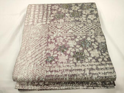 平和屋着物●両面　全通柄袋帯　ふくれ織　黄櫨染　草花文　金糸　正絹　逸品　CABJ9261dy