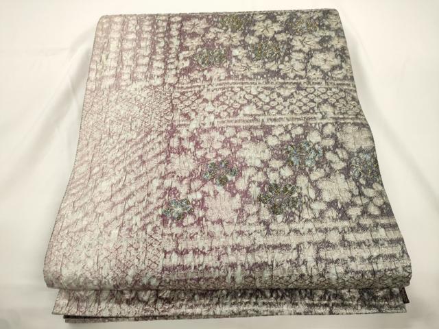 平和屋着物●両面　全通柄袋帯　ふくれ織　黄櫨染　草花文　金糸　正絹　逸品　CABJ9261dy